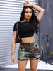 European & American Women's Camouflage Denim Shorts, Casual Comfort with Half Elastic Waistband for Summer.
