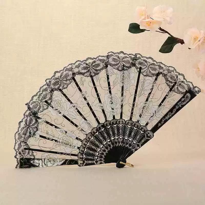 New Style Rose Lace Women's Folding Fan, Dance Fan, High-End Women's Fan, Gift Fan for Weddings