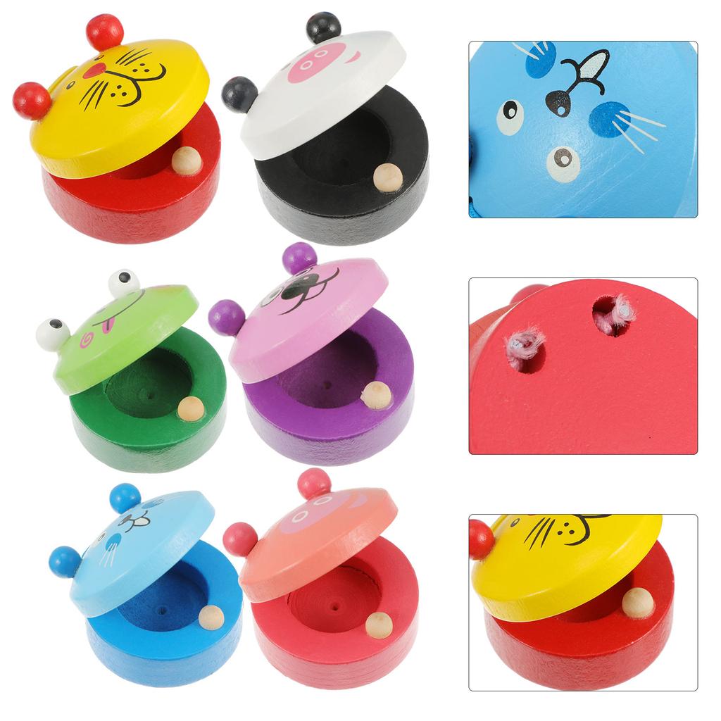 6 Pcs Wooden Castanets Percussion Toy Animal Kids Puzzle Educational Toddlers Toys Instrument Musical Mini Cartoon Early