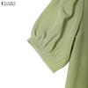 ZANZEA Women Daily Casual Round Neck Solid Color Short Sleeve Dress