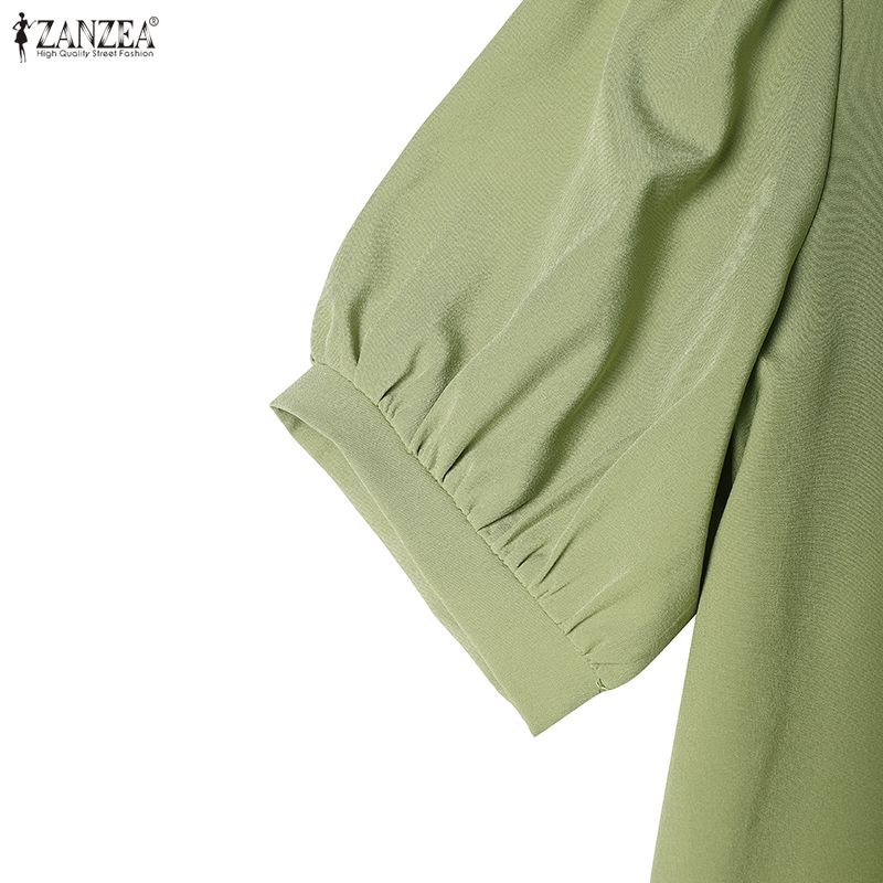 ZANZEA Women Daily Casual Round Neck Solid Color Short Sleeve Dress