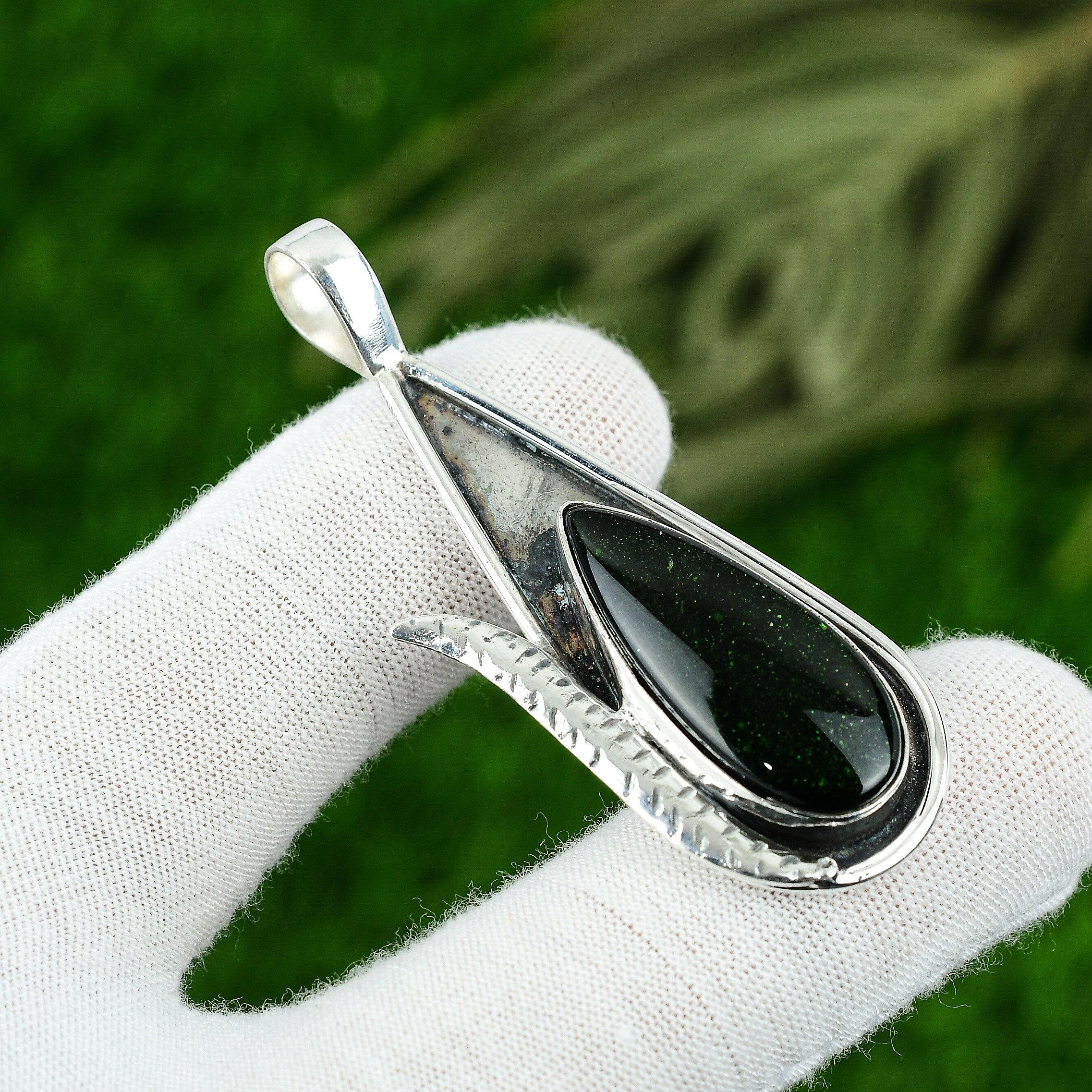 

925 Silver Pear Green Sunstone Gemstone Birthday Anniversary Wedding New Pendant