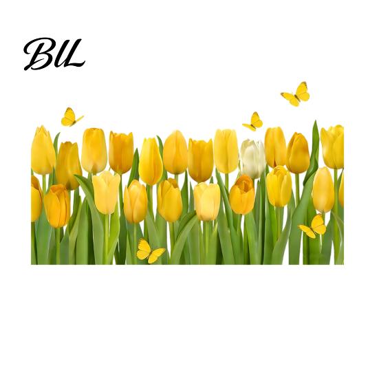 Customizable Wall Decor Tulip Flower Window Cling, Spring Floral Butterfly Decals Repositionable Sticker for Party Home School Office Shop Glass жёлтый