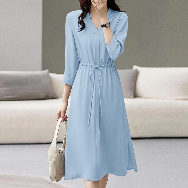 ZANZEA Women Casual V-Neck Solid Color 3/4 Sleeve Dress
