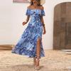 Women's Summer Straight Neck Ruffled Waist Dress