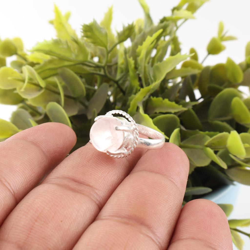 Rosenquarz Edelsteinschmuck, Handgefertigter Silberring, 925 Sterlingsilber Spiritueller Ring, Boho Schmuck Geschenk für Oma