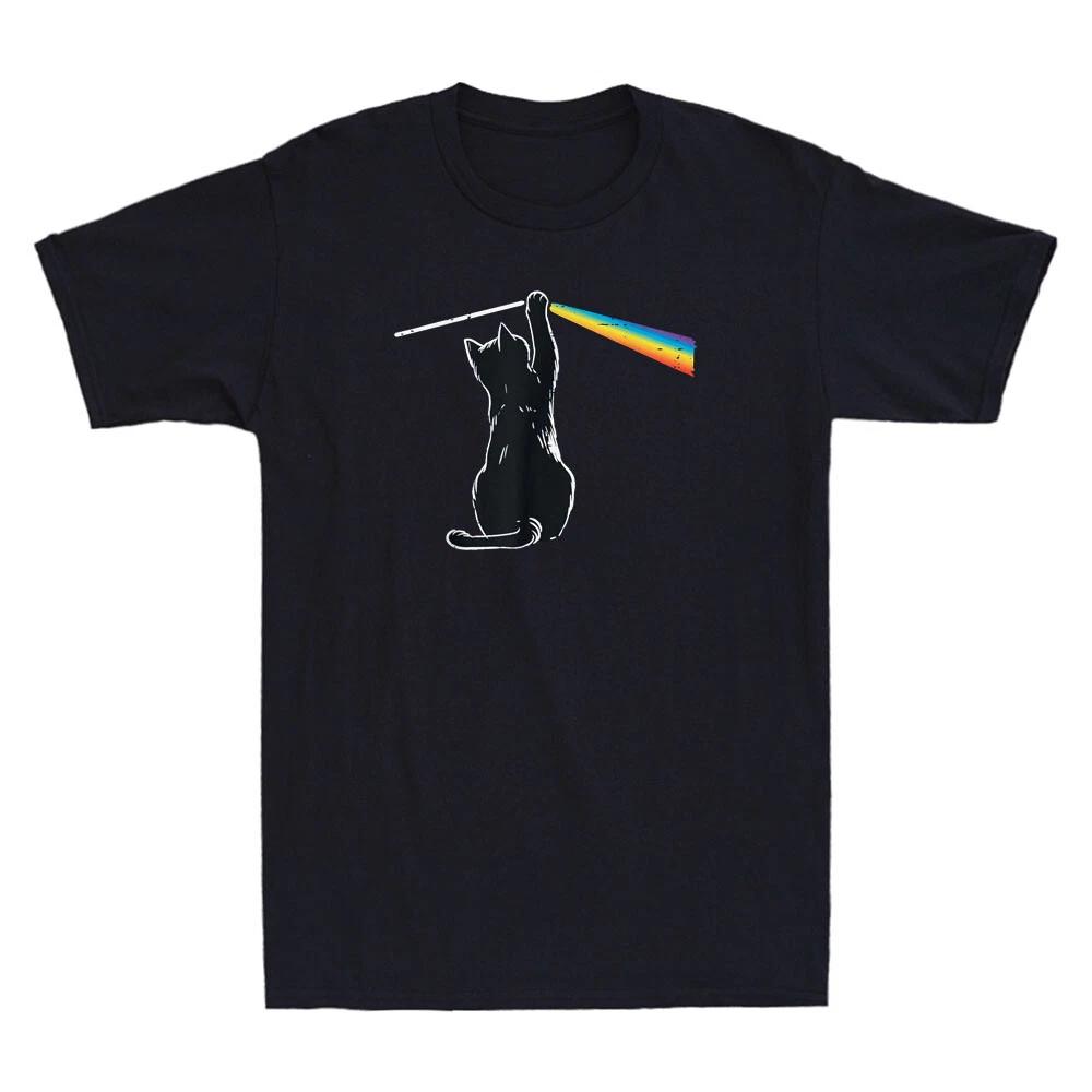 Men s and Women s T-shirts Cat Rainbow Light Cool Prism Science Spectral Funny Graphic Retro L