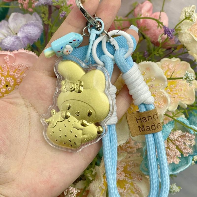 Shuibei 999 Pure Gold My Melody Strawberry KT Pendant Keychain & Bag Charm Ornament
