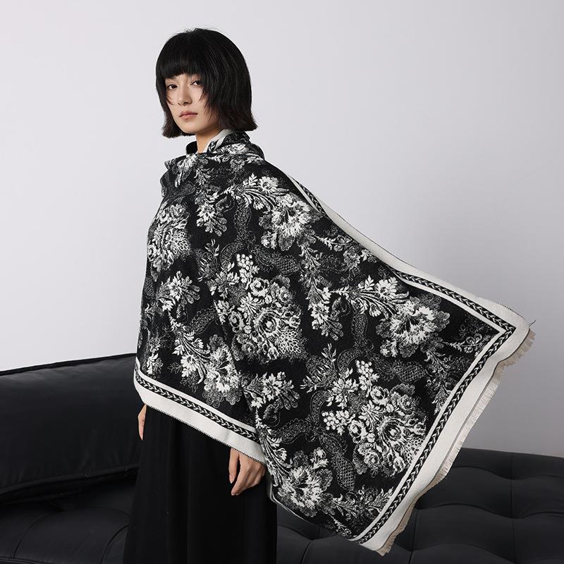 Herbst- und Winterblumen Imitationskaschmirschal Damen Winter Verdickter Kälteschal Schal Warm