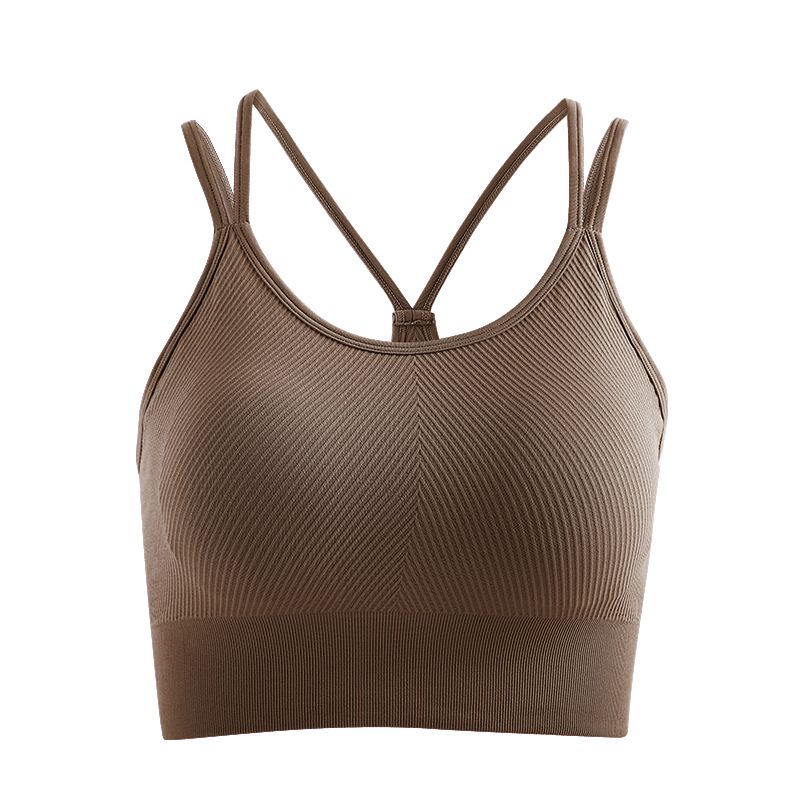 

New Breathable Yoga Clothes Bubble Wrap Sports Vest Female Outerwear Top Tight Fitness Bra Underwear Bra with Chest Pad S Curry color