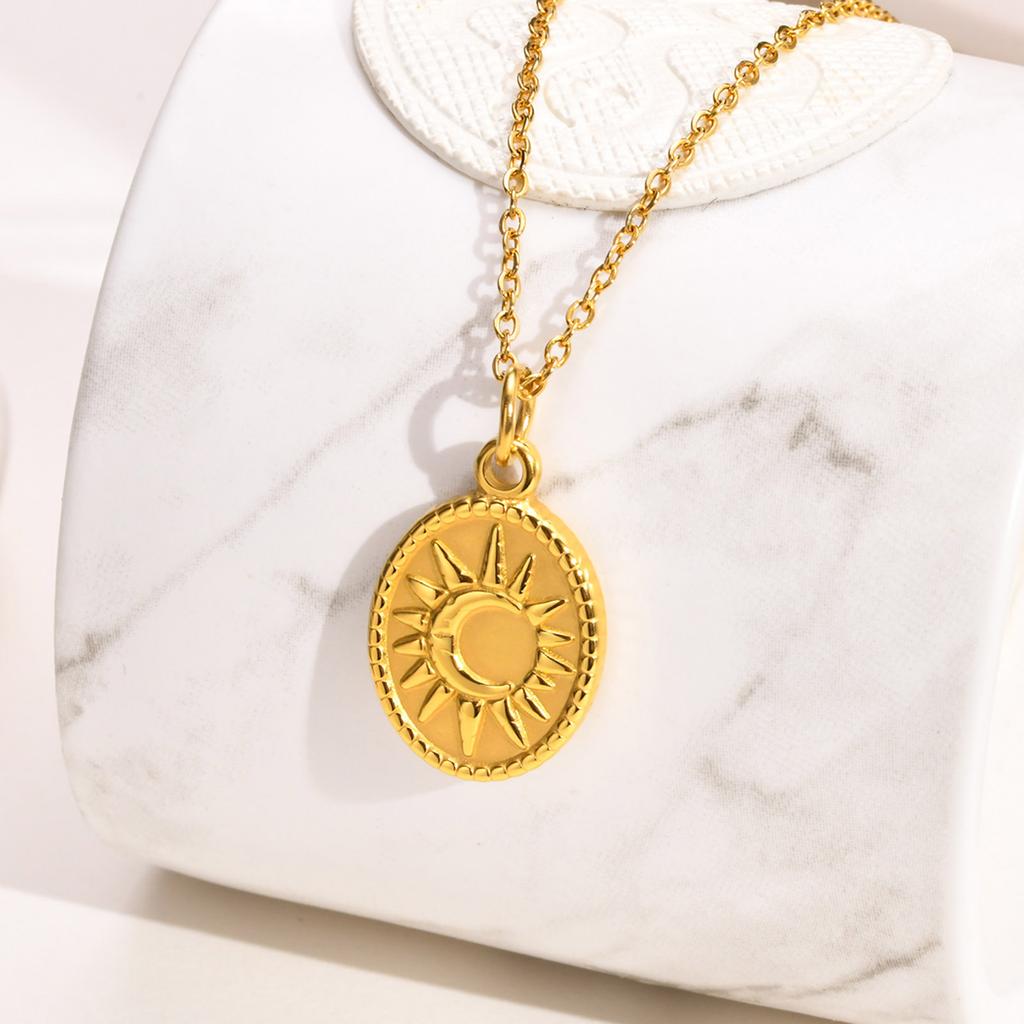 Stainless Steel Spiral Sun Flower Pendant Necklace for Women 18K Gold Plated Stackable Boho Necklace Waterproof Fashion Jewelry