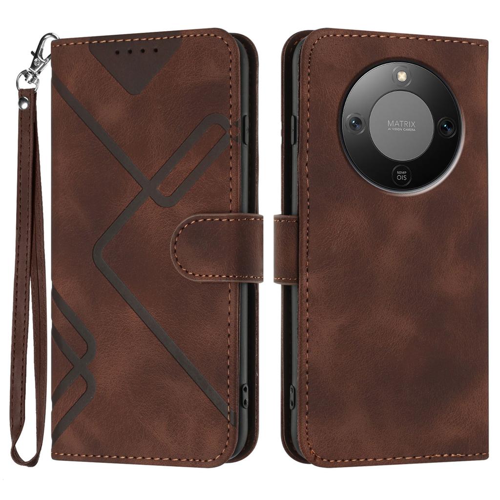For Honor Magic8 Lite 5G/X9d 5G/X70 5G Wallet Case Line Imprinted PU Leather Phone Cover with Strap