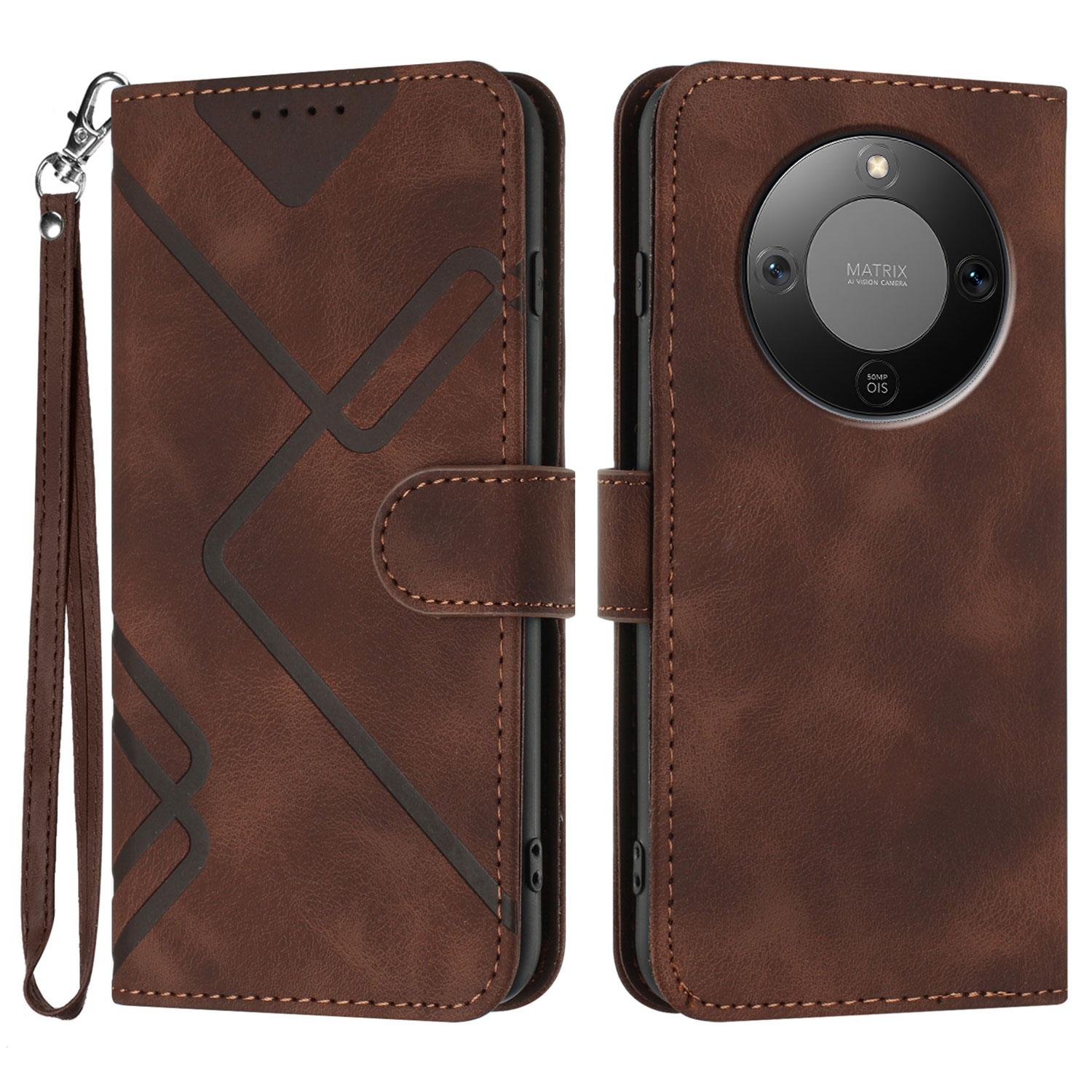 

Для Honor Magic8 Lite 5G/X9d 5G/X70 5G Чохол-гаманець Лінія Витиснена Шкіра PU Чохол для Телефона зі Ремінцем