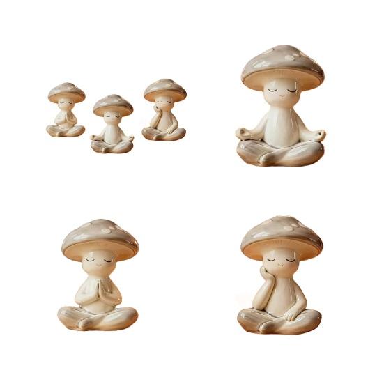 Zen Meditation Mushroom Sculpture Resin Mushroom Figurine for Living Room Home Office Desk Patio Garden Decor