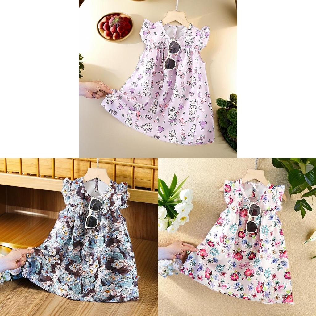 Snow Silk Girls Dress With Floral Pattern And Aline Skirt For Summer Playtime