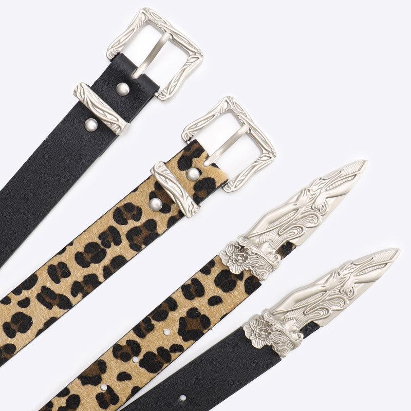 Leopard Print Western Style Leather Belt For Women And Men With Alloy Buckle For Casual Wear