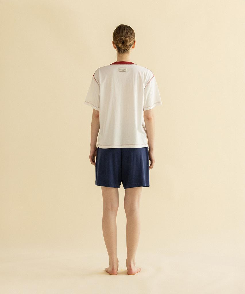 Tudeulimeoseu Red Stitch Cotton T-Shirt