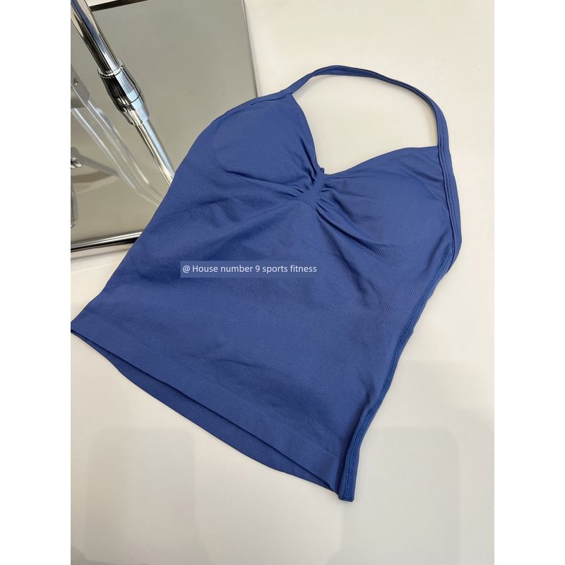 Df Thin-Strap Running Ruched Halter Fitness Bra with Chest Pads, Shaping, Shockproof, Beautiful Back Sports Yoga Tank Top for Women