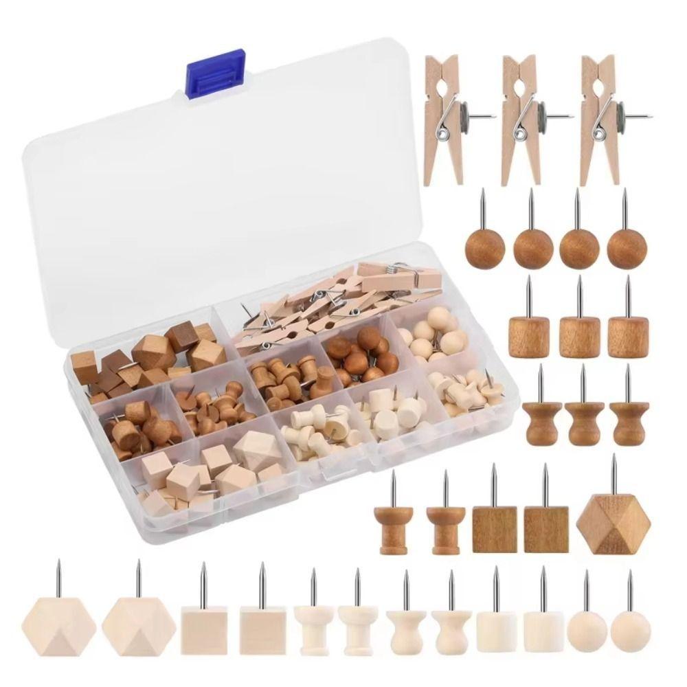 114Pcs Various Style Drawing Thumb Tacks Decorative Cork Board Thumbtack Wood Push Pins  Office