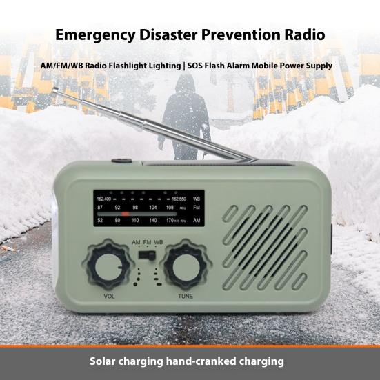 רדיו חירום עם פנס רב-תכליתי קומפקטי נייד אזעקת SOS פס AM/FM רדיו נטען באמצעות ידית סיבובית