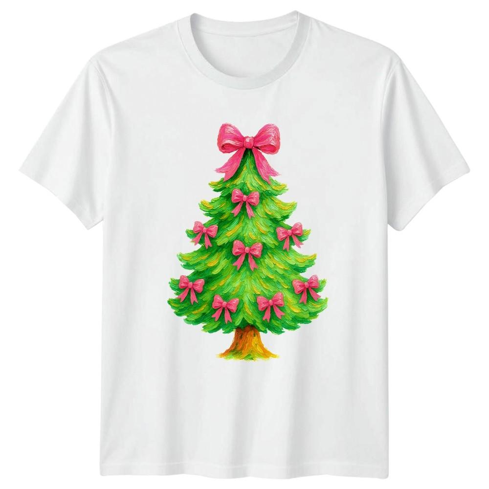 Christmas Tree Pink Bows Christmas Holiday Unisexs TShirt Unisexs Tee Graphic Top S