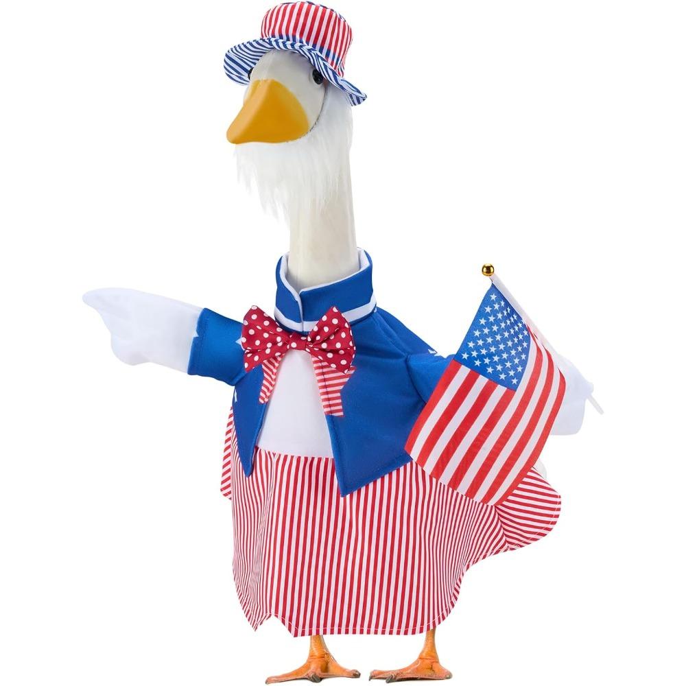 Porch Goose Outfits for 23 Inch Lawn Statue, 4th of July Costume for Cement Statue,Sculpture Clothes for Garden Patio USA 250th Anniversary Decoration