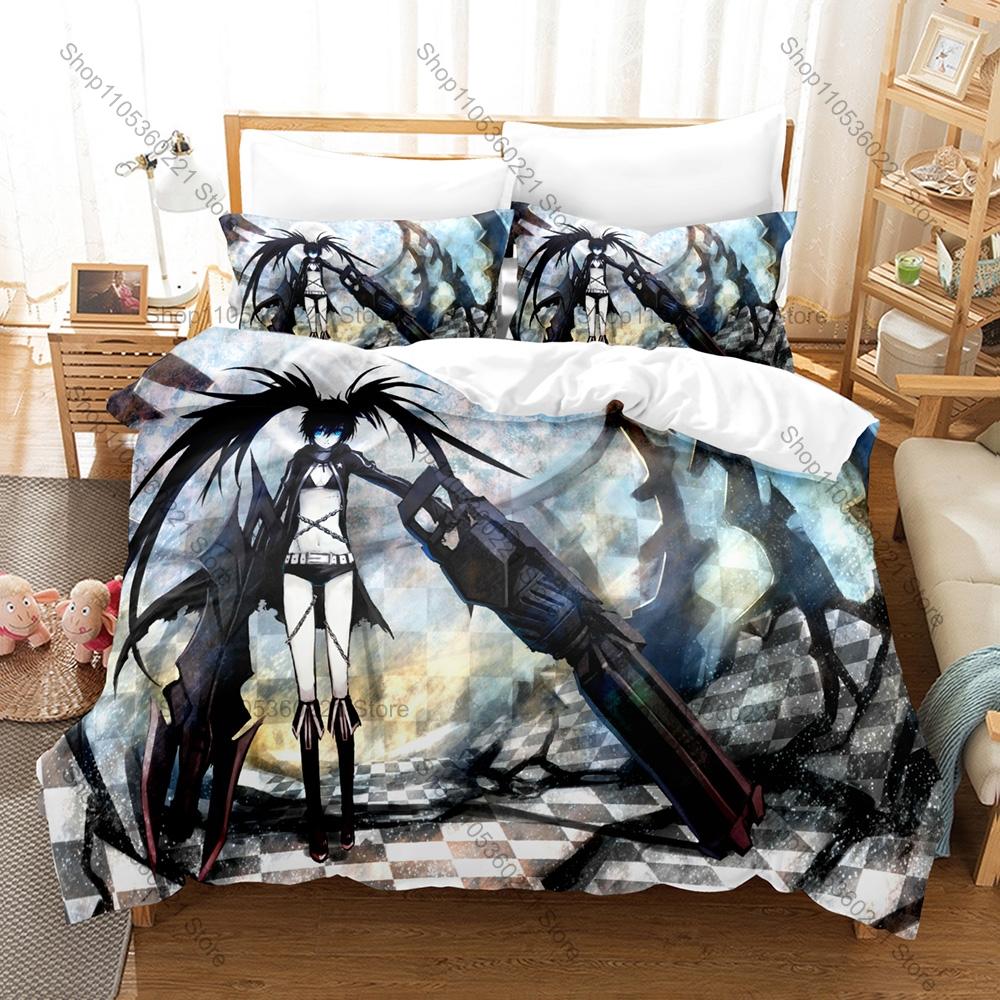 Cool Black Rock Shooter BRS Dark Star Cannon Battle Fantasy Anime Bedding Set Includes Duvet Cover 2 Pillowcases Blue Twin Tail