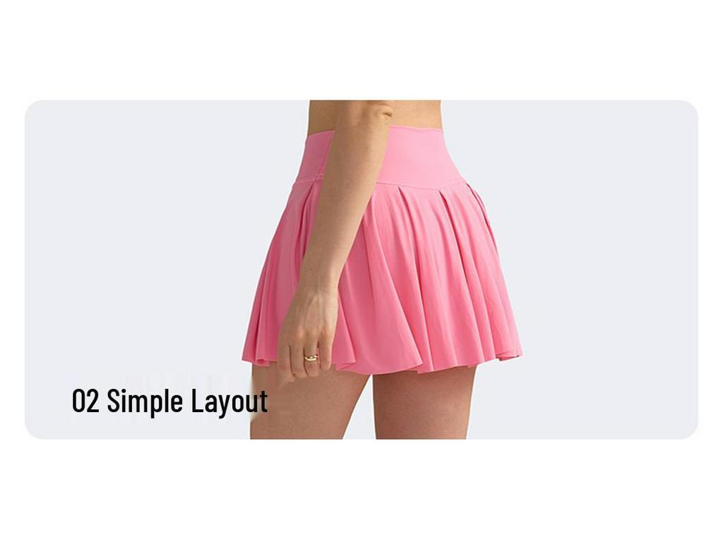 High Waist Pleated Tennis Skirt with Pockets - Elastic, Anti-Exposure Yoga Fitness Skort