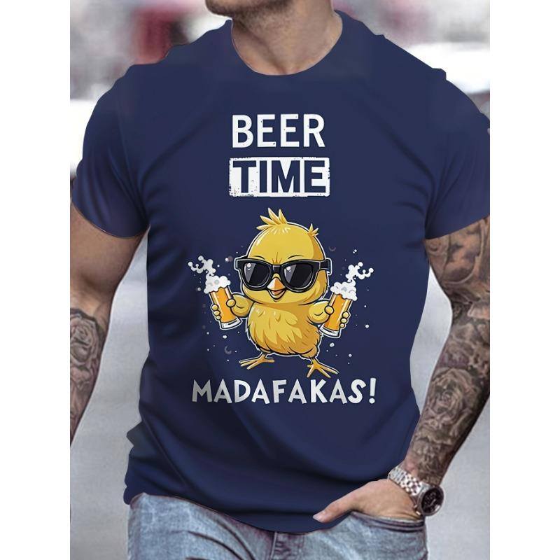 Summer Men's Casual Loose Oversized Cool Cartoon Printed Comfortable Round Neck Short Sleeved T-shirt Top Outdoor Pullover