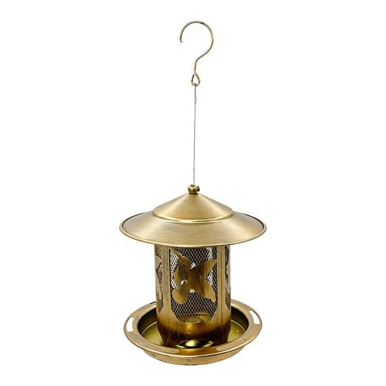 Bird Feeder with Rainproof Roof Metal Feeder Large Capacity Grain Storage Bin And Tray Feeder for Outdoor Garden Patio