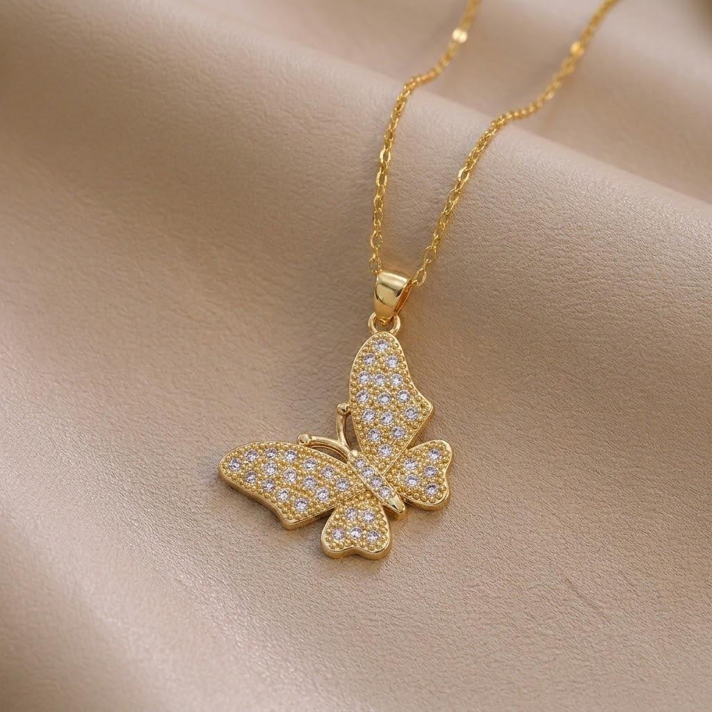 European & American Style Colored Zircon Bird & Butterfly Pendant Clavicle Necklace for Women