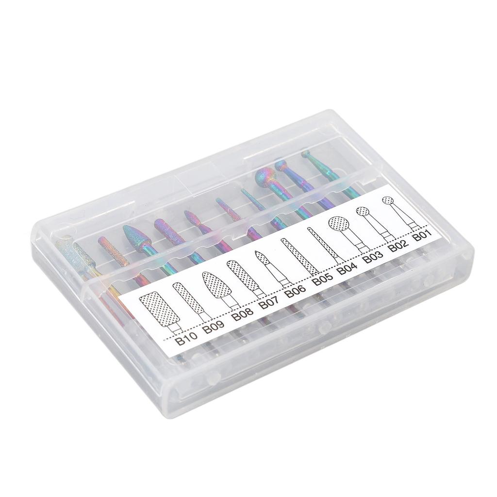 10pcs Nail Drill Bits Multifunctional Stainless Steel Nail Grinding Head with Storage Box for Nail