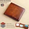 Men's RFID Blocking Genuine Leather Wallet  Vintage Short Multi Function Large Capacity Cow Skin Purse Money Clip