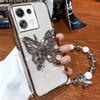 3D Butterfly Phone Holder Bead bracelet Glitter Plating Case for Xiaomi Redmi Note 13 12 11 10 9 8 11S 10S 9S Pro Plus 4G 5G