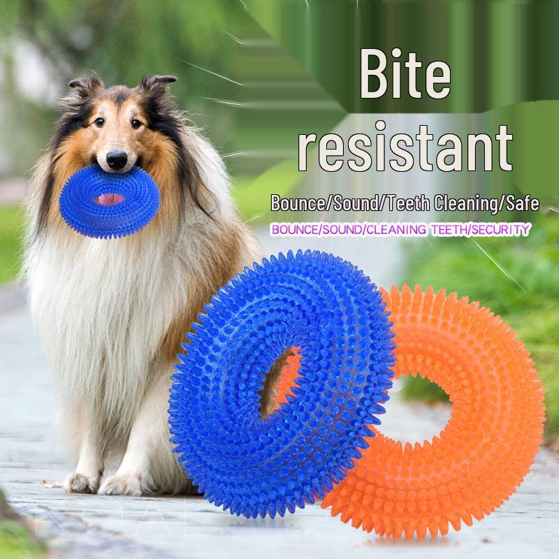 

Bite-Resistant Squeaky Spiky Dog Toy for Teeth Cleaning and Tartar Removal Blue