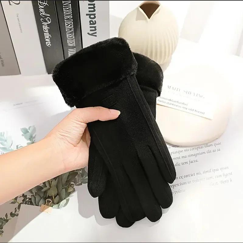

Жіночі зимові товсті плюшеві рукавички Модні теплі замшеві рукавички для водіння на відкритому повітрі Guantes Lady Сенсорний екран Водійські рукавички Спортивні велосипедні рукавиці чорний