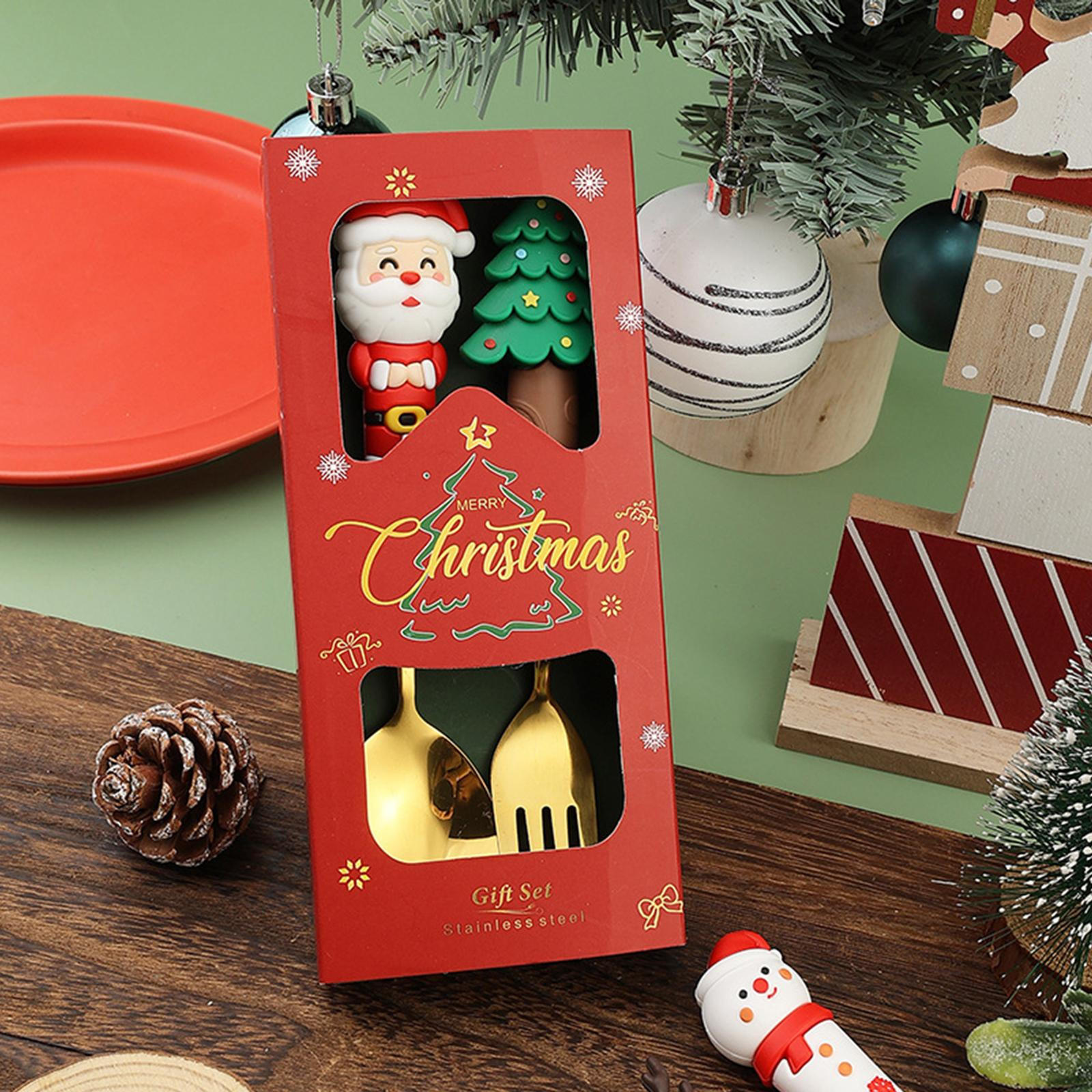 

Рождественский набор столовых приборов, десертные ложки и вилки из нержавеющей стали для 2A