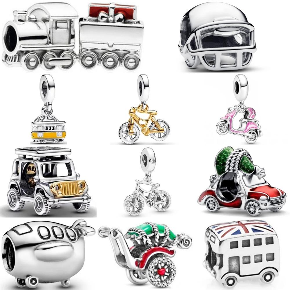 Charms Perline in Argento 925 Bicicletta Treno Vagone Casco per Creazione Gioielli Ciondolo Fai da Te Bracciale Collana Regalo