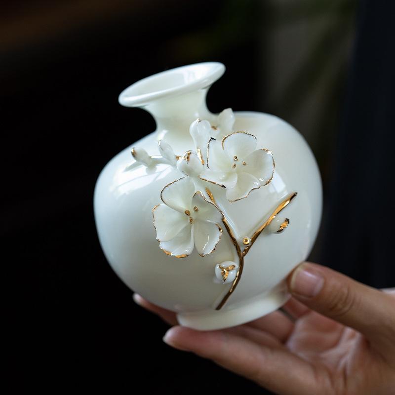White Ceramics Vase Blossom Flower Vase Table Decorative Vases Aesthetic Sculpture Figure Home Desktop Center Decoration