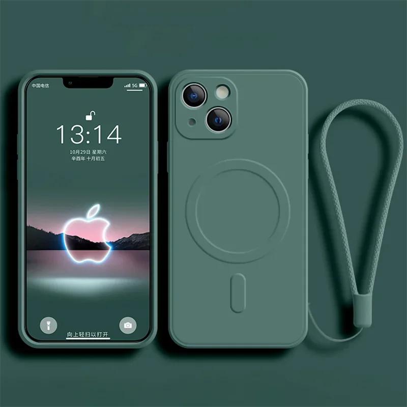 Wrist Lanyard For  Magnetic Silicone Phone Case For For Iphone 17 Air 16 1 14 Plus 13 12 11  Pro Max Wireless Charge Cover