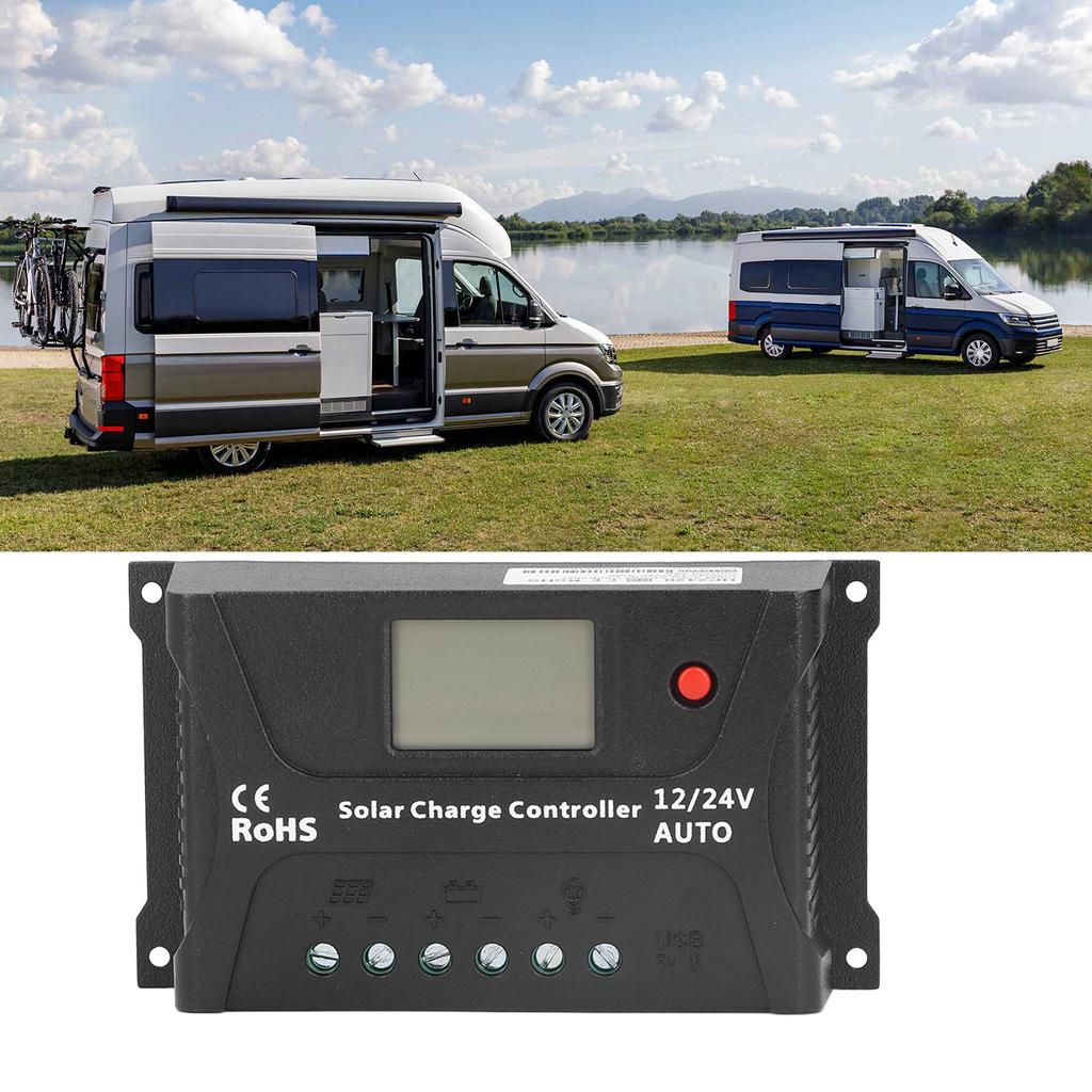 PWM Solar Charger Controller 20A Solar Panel Regulator Black Energy Controller for RV Accessories