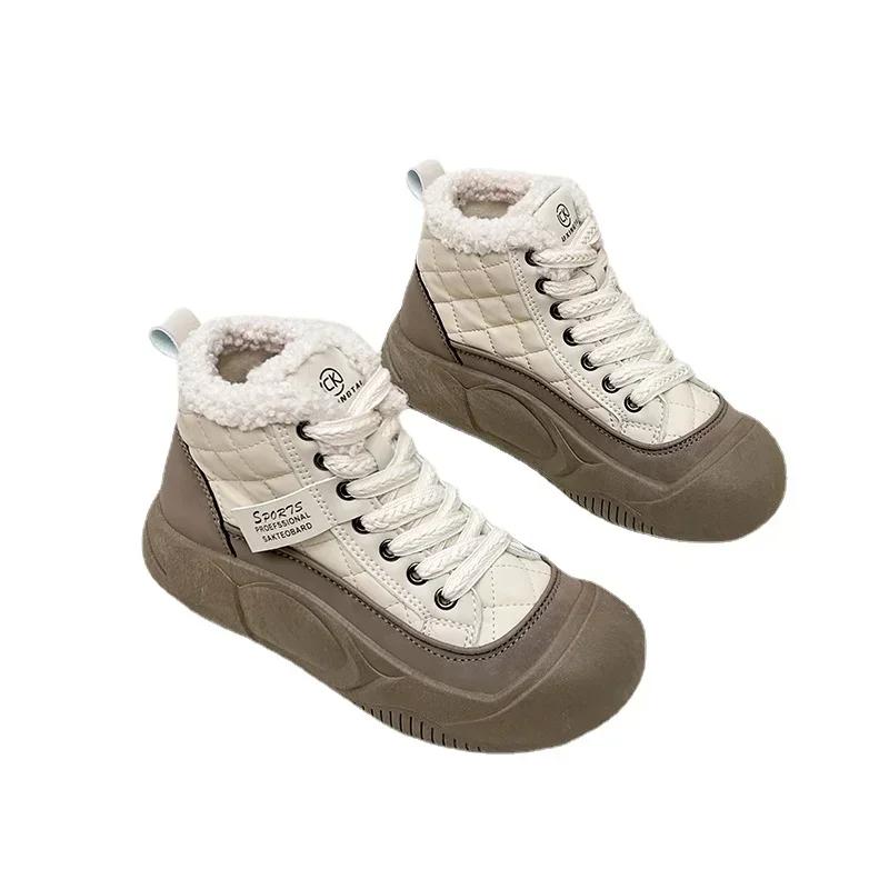 Fashion Snow Boots for Women in Winter, New Style with Added Fleece and Thick Warm Cotton Shoes, High Top Soft Soled Casual Sports Shoes