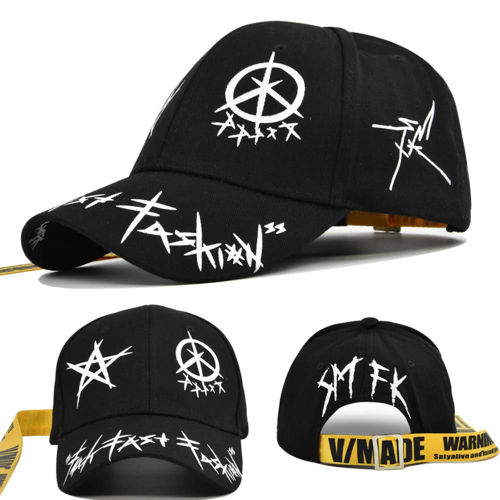 Five Cap Baseball Pointed Star Letters Printed Graffiti Long Strap Duckbill Cap
