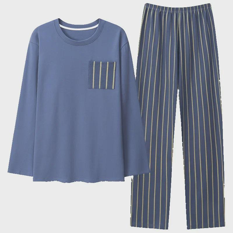 Set de pijamale bărbătesc cu mânecă lungă din bumbac - Primăvară/Toamnă, Mărime mare, Costum casual