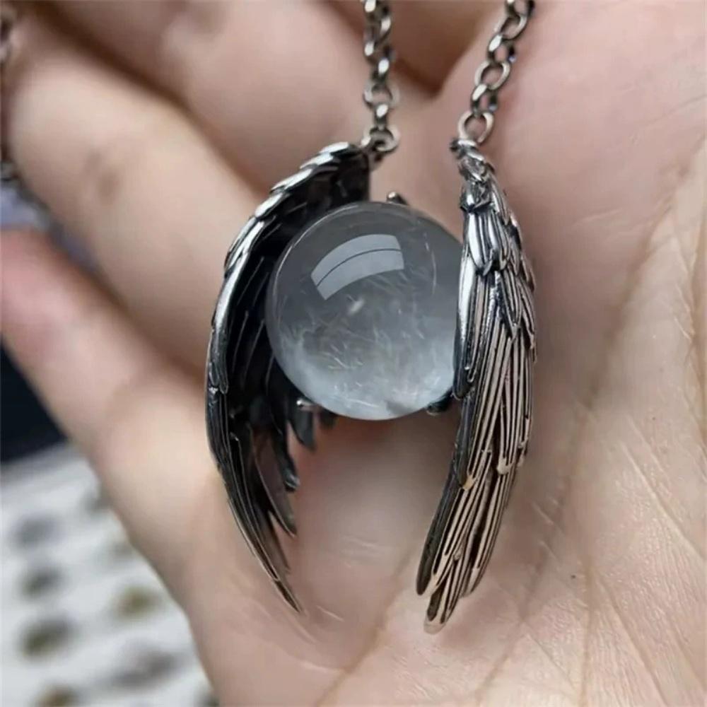 ZRM New Crystal Wings Pendant Necklace European and American Fashion Unique Personality Retro Ghost Jewelry Gift