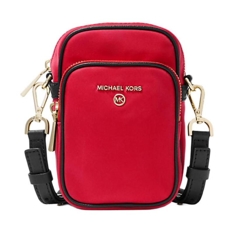 MICHAEL KORS Front logo decoration Nylon and leather Crossbody shoulder bag Small Women s Red красный