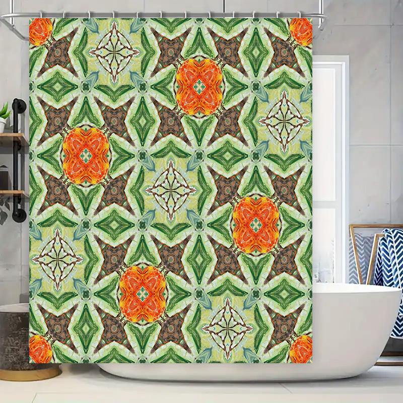 

Green Orange Floral Shower Curtain Bath Decor Waterproof Fabric Printing Pattern Home Decoration For Bathroom Modern Style W60H190(CM)-1 Pcs