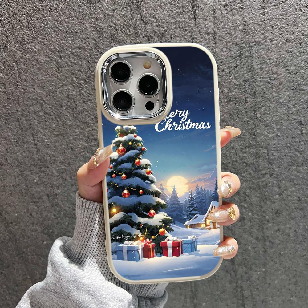 N110 Happy New Year Merry Christmas snowman Soft Phone Cases for iPhone 16Pro Max Xiaomi 11 Lite 5G NE Redmi Plating Frame Camera Protector Back Cover
