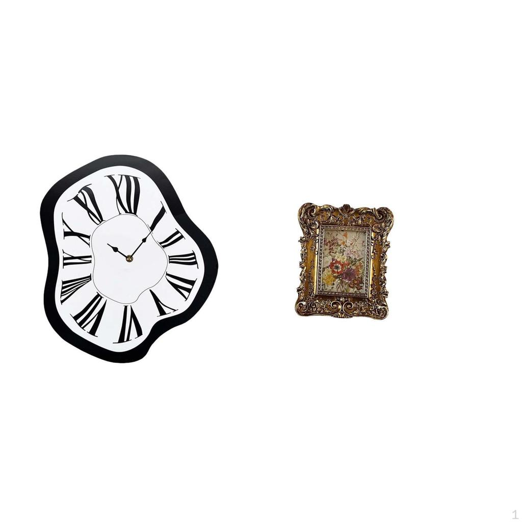 Acrylic Melting Wall Clock with Hand Carved Floral Frame Unique Creative Distorted Antique