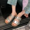 New thick-soled slippers women's round head with square buckle versatile casual beach comfortable cool slippers